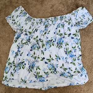 Blue floral off the shoulder top.